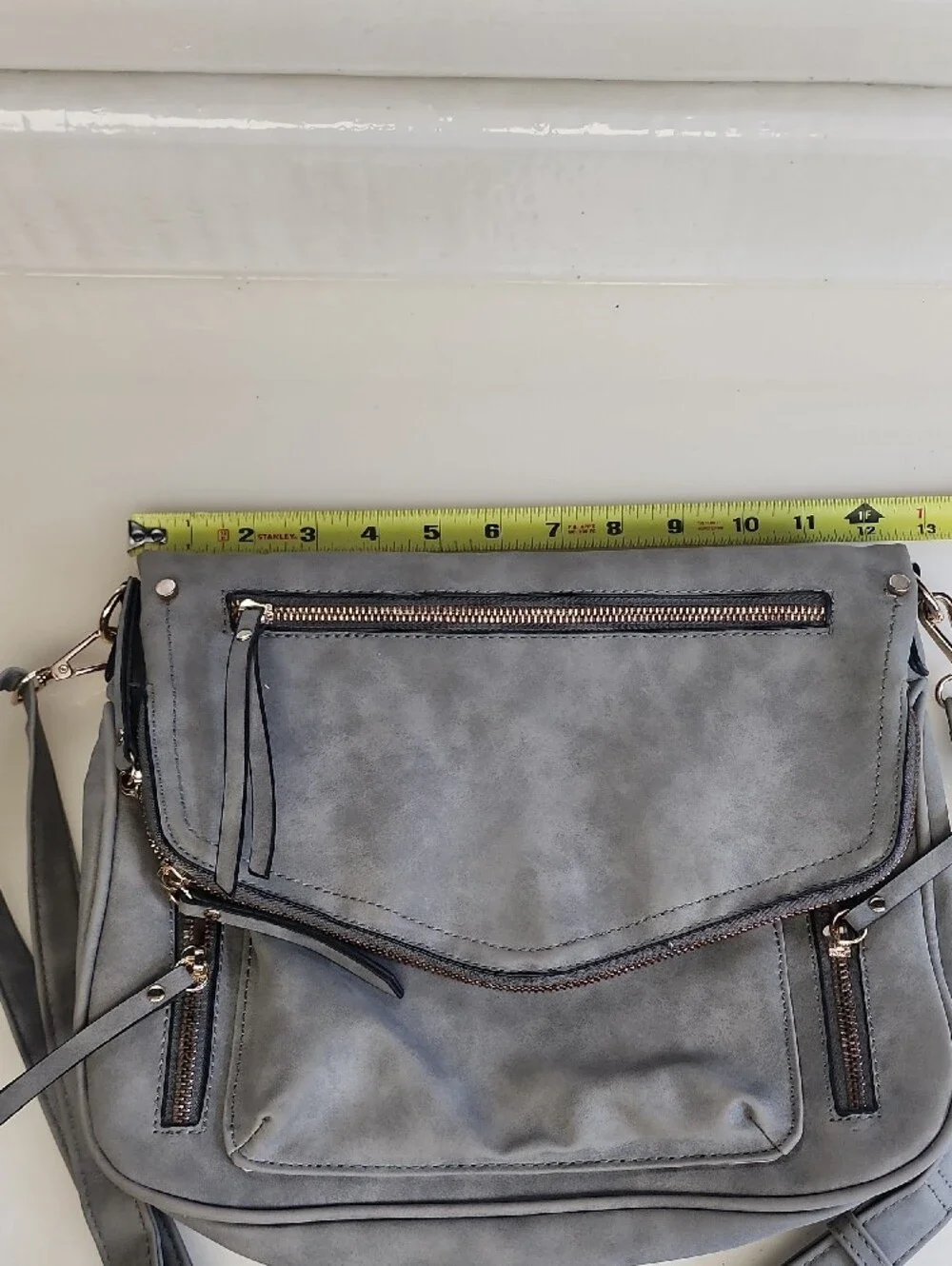 Modern Grey Crossbody Bag with Front Zip Pockets